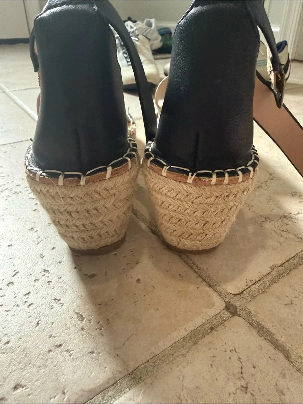 Catherine Malandrino Black & Cream Snake-Print Espadrille Wedges
